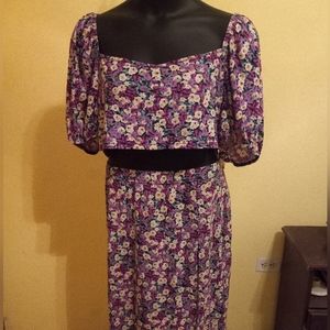 Shein Curve Purple Floral Crop Top and Skirt Two Piece Set Plus Size